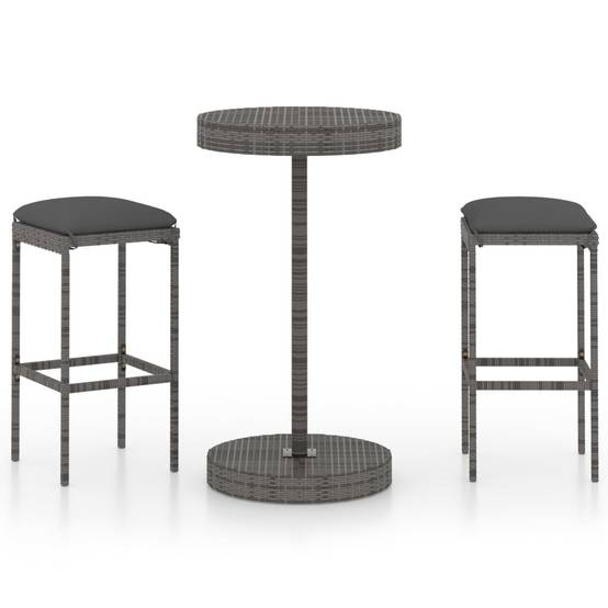 Ensemble de bar de jardin 3 pcs | Mobilier d'extérieur et coussins Résine tressée Gris Maison Chic - Image 1