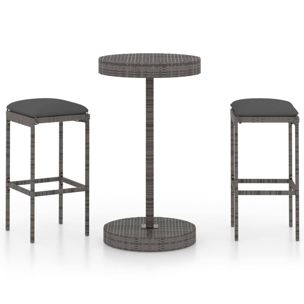 Ensemble de bar de jardin 3 pcs | Mobilier d'extérieur et coussins Résine tressée Gris Maison Chic - Image 1