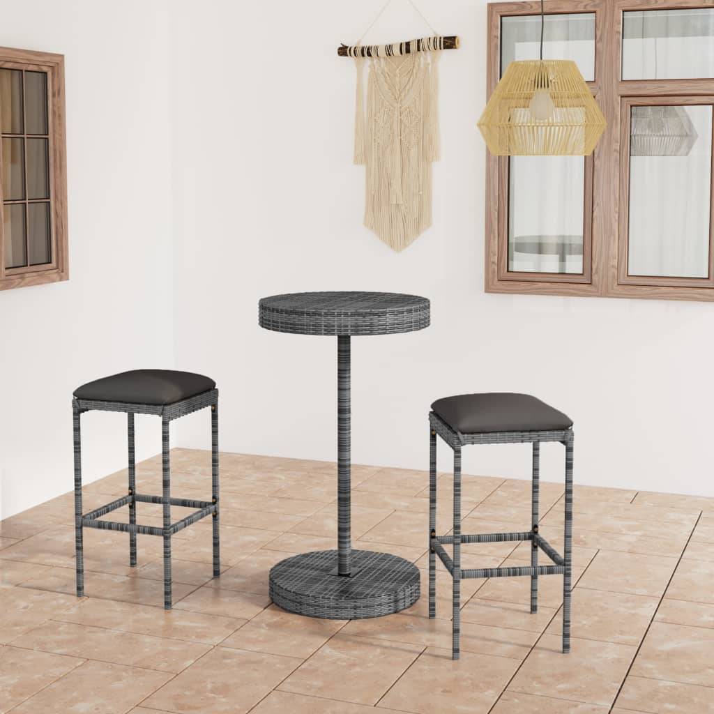 Ensemble de bar de jardin 3 pcs | Mobilier d'extérieur et coussins Résine tressée Gris Maison Chic - Image 2