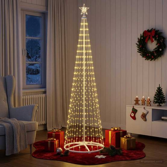 Vidaxl - Sapin cône lumineux LED 250 cm 470 LED Blanc chaud Acier Blanc vidaXL 42050803 - Image 4