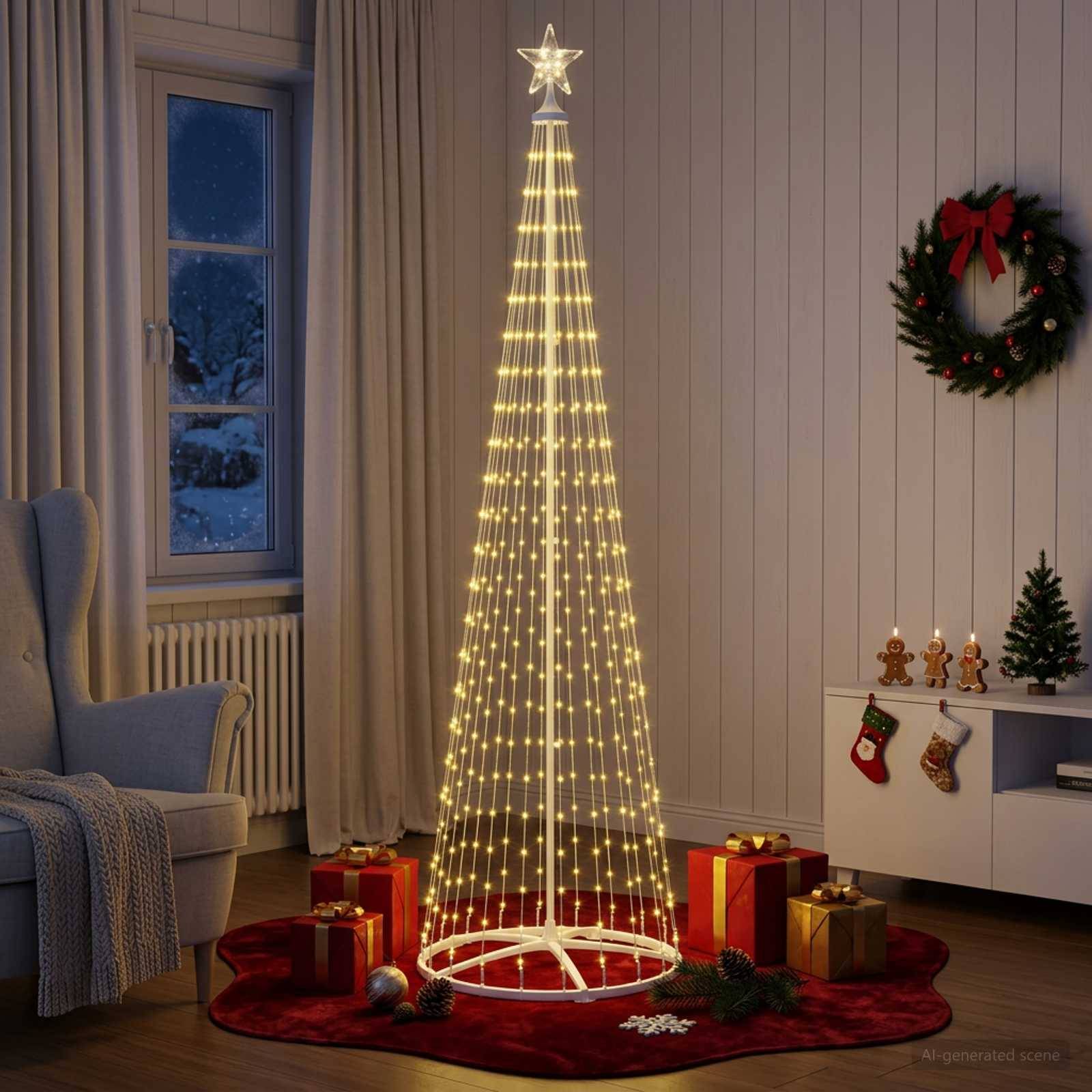 Vidaxl - Sapin cône lumineux LED 250 cm 470 LED Blanc chaud Acier Blanc vidaXL 42050803 - Image 4