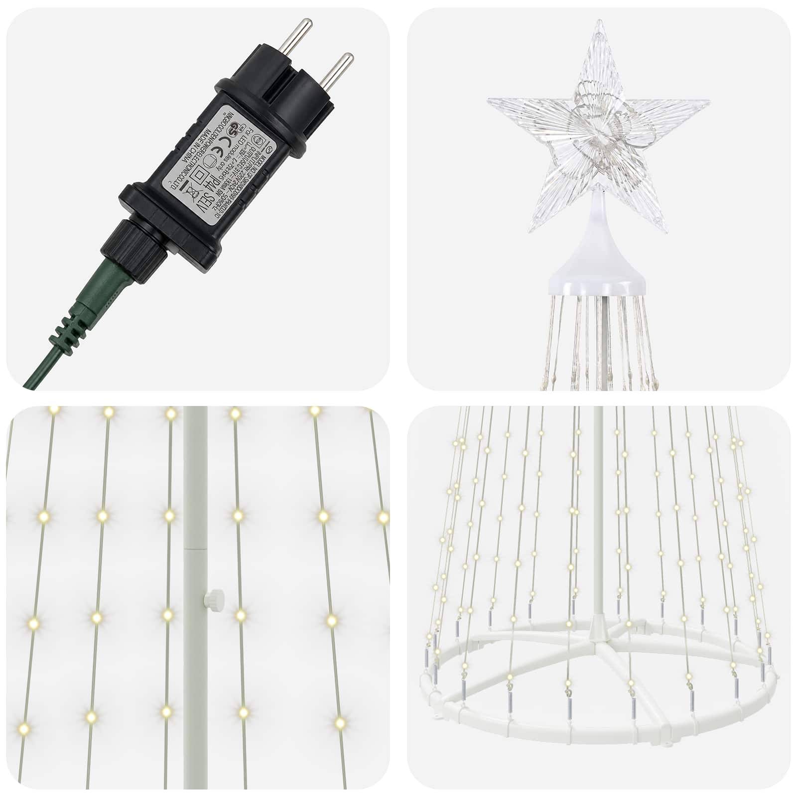 Vidaxl - Sapin cône lumineux LED 250 cm 470 LED Blanc chaud Acier Blanc vidaXL 42050803 - Image 6