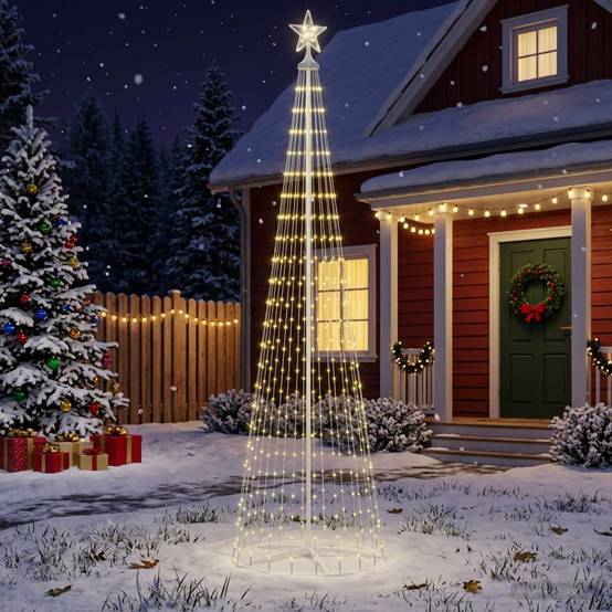 Vidaxl - Sapin cône lumineux LED 250 cm 470 LED Blanc chaud Acier Blanc vidaXL 42050803 - Image 1