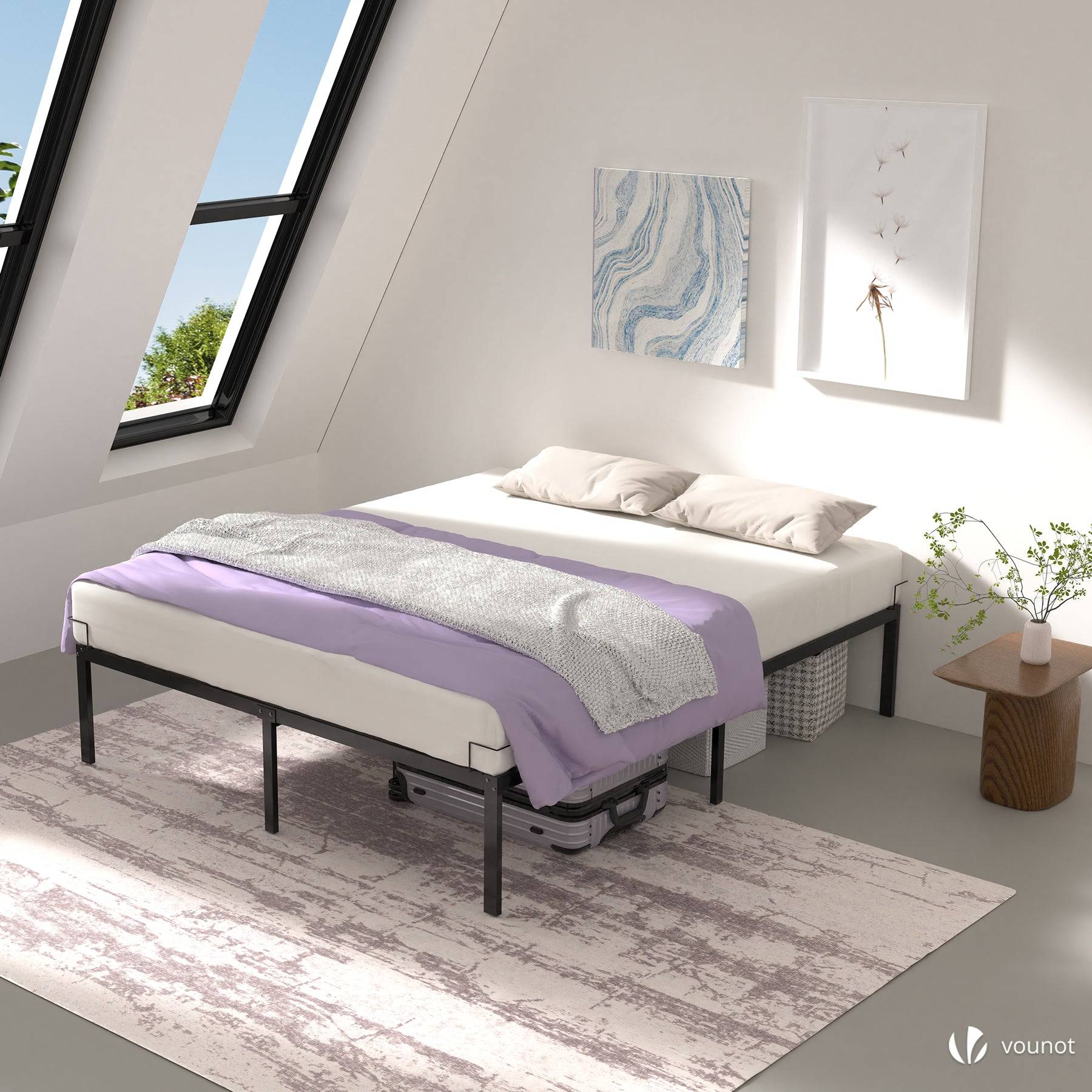 Vounot - Cadre de lit metal avec fixation sommier et hauteur 36cm 180x200cm noir - Image 3