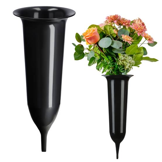 Vase flacon pour pierre tombale de cimetière 35 cm pierre tombale pour fleurs noir - Image 1