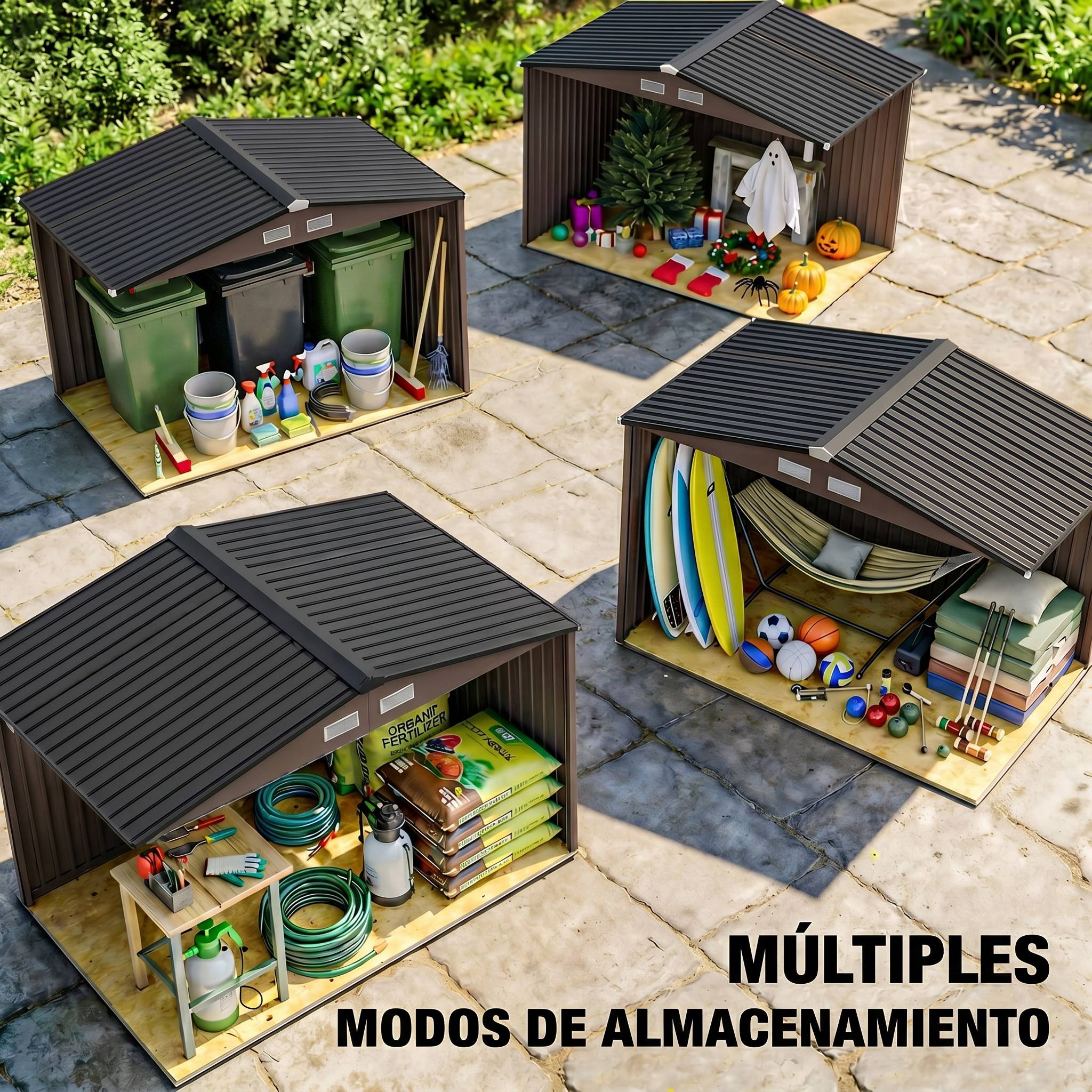 Abri de jardin 4,9 m² (277 x 195 x 192 cm) avec 2 portes coulissantes, toit en pente et 4 fenêtres, marron - Image 9