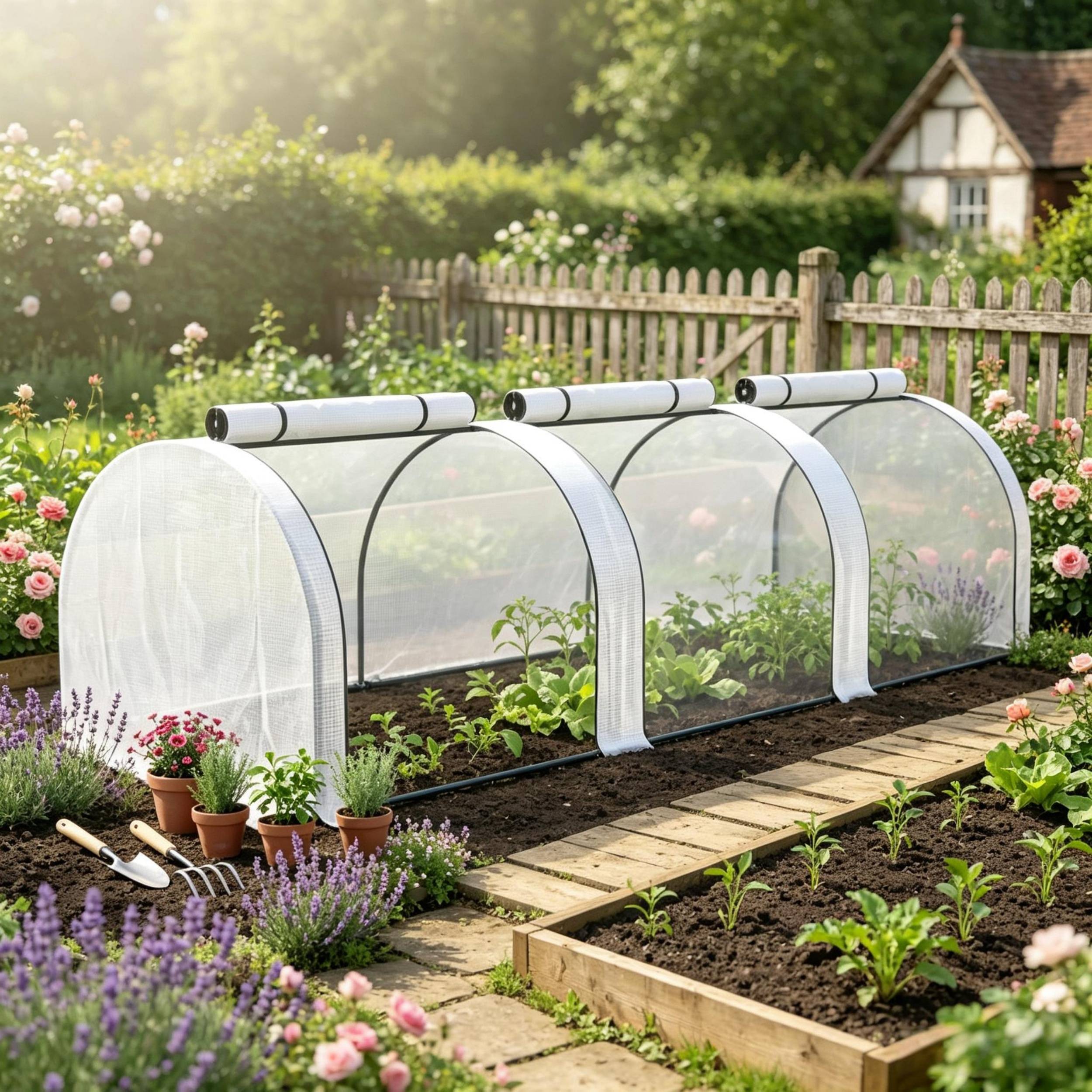 ComfortXL - Serre tunnel de jardin acier PE 295 x 100 x 80 cm blanche potager anti-UV pluie - ComfortXL Outdoor Living - Image 1