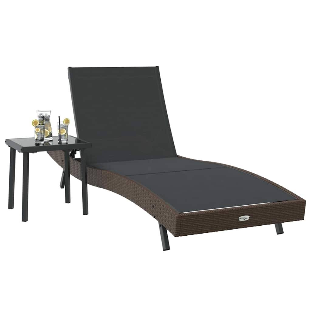 PANGIVO - Transat polyrotin Noir et Marron 197 x 70 x 82 cm avec Table 40 x 40 x 40,5 cm - PANGIVO - Image 3