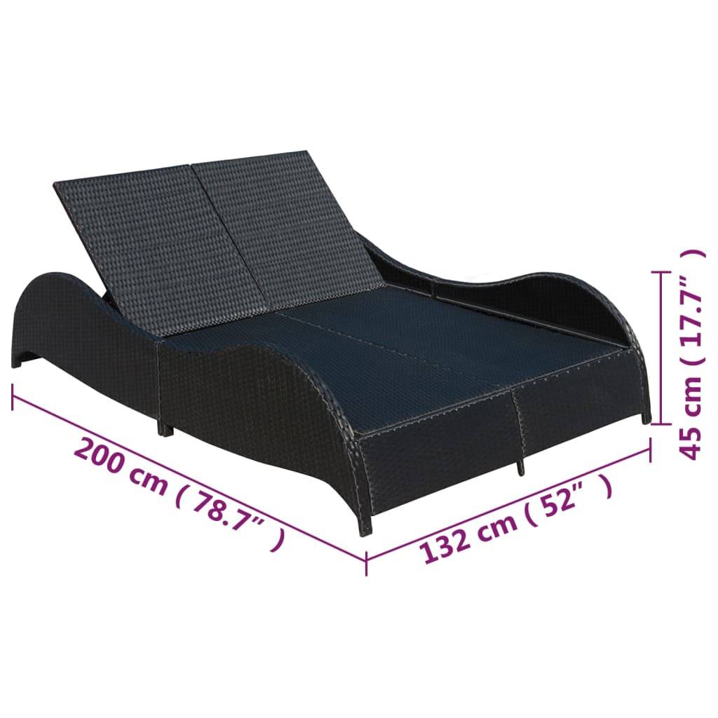 Helloshop26 - Transat chaise longue bain de soleil lit de jardin terrasse meuble d'extérieur double avec coussin vague résine tressée noir - Image 6