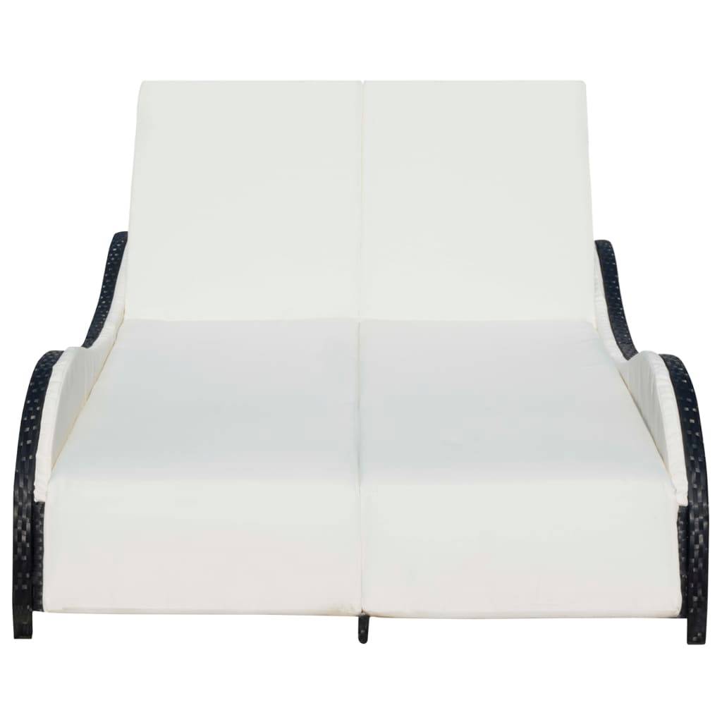 Helloshop26 - Transat chaise longue bain de soleil lit de jardin terrasse meuble d'extérieur double avec coussin vague résine tressée noir - Image 4