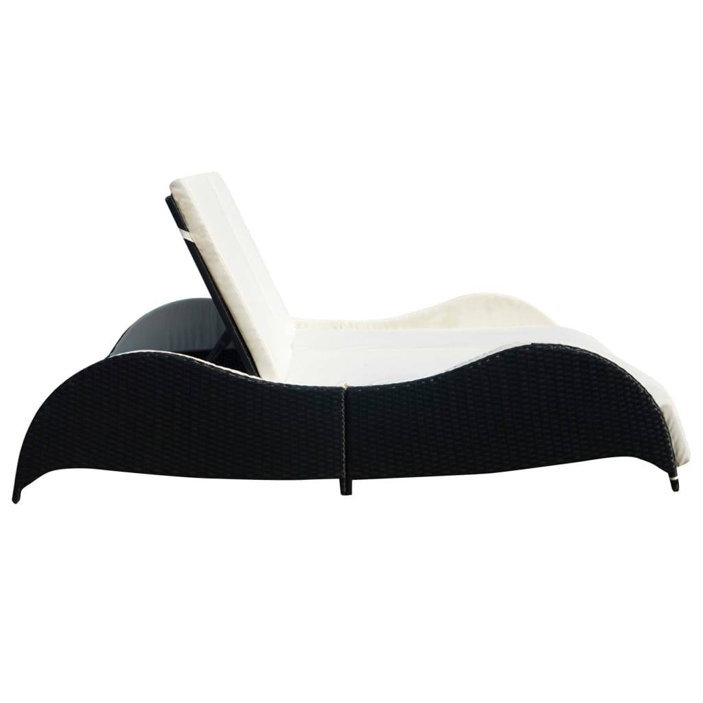 Helloshop26 - Transat chaise longue bain de soleil lit de jardin terrasse meuble d'extérieur double avec coussin vague résine tressée noir - Image 3