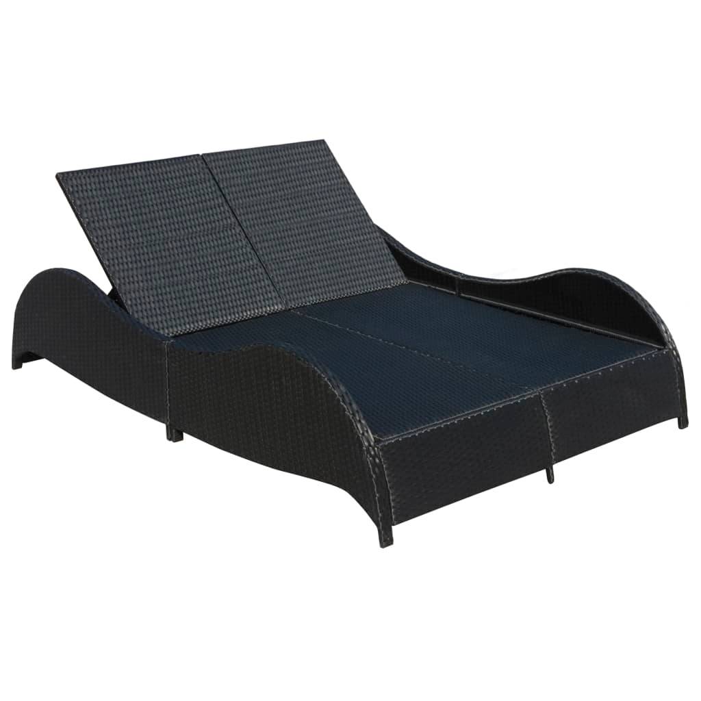 Helloshop26 - Transat chaise longue bain de soleil lit de jardin terrasse meuble d'extérieur double avec coussin vague résine tressée noir - Image 5