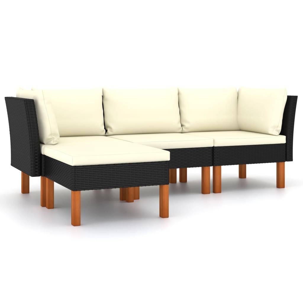 Helloshop26 - Salon de jardin meuble d'extérieur ensemble de mobilier 4 pièces avec coussins résine tressée noir - Image 1