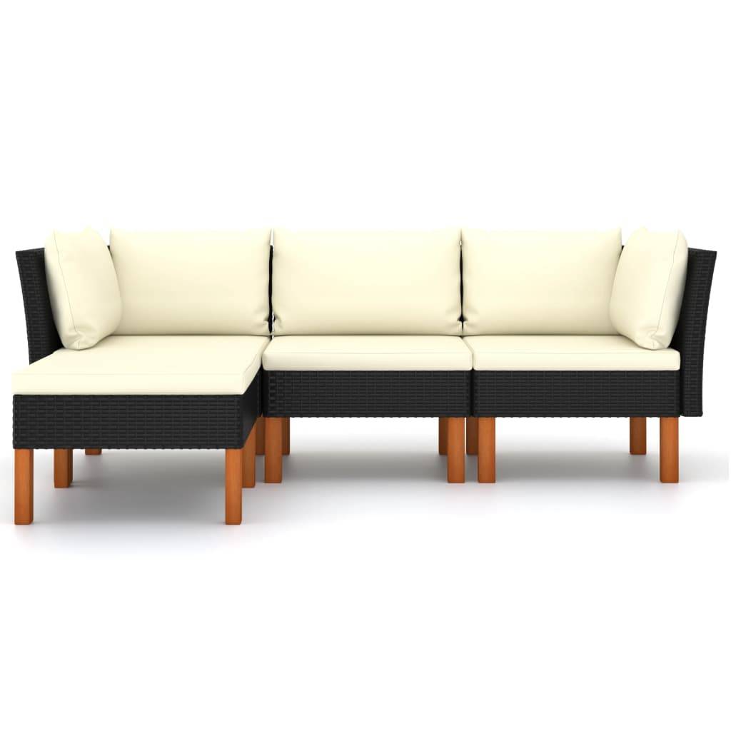 Helloshop26 - Salon de jardin meuble d'extérieur ensemble de mobilier 4 pièces avec coussins résine tressée noir - Image 2