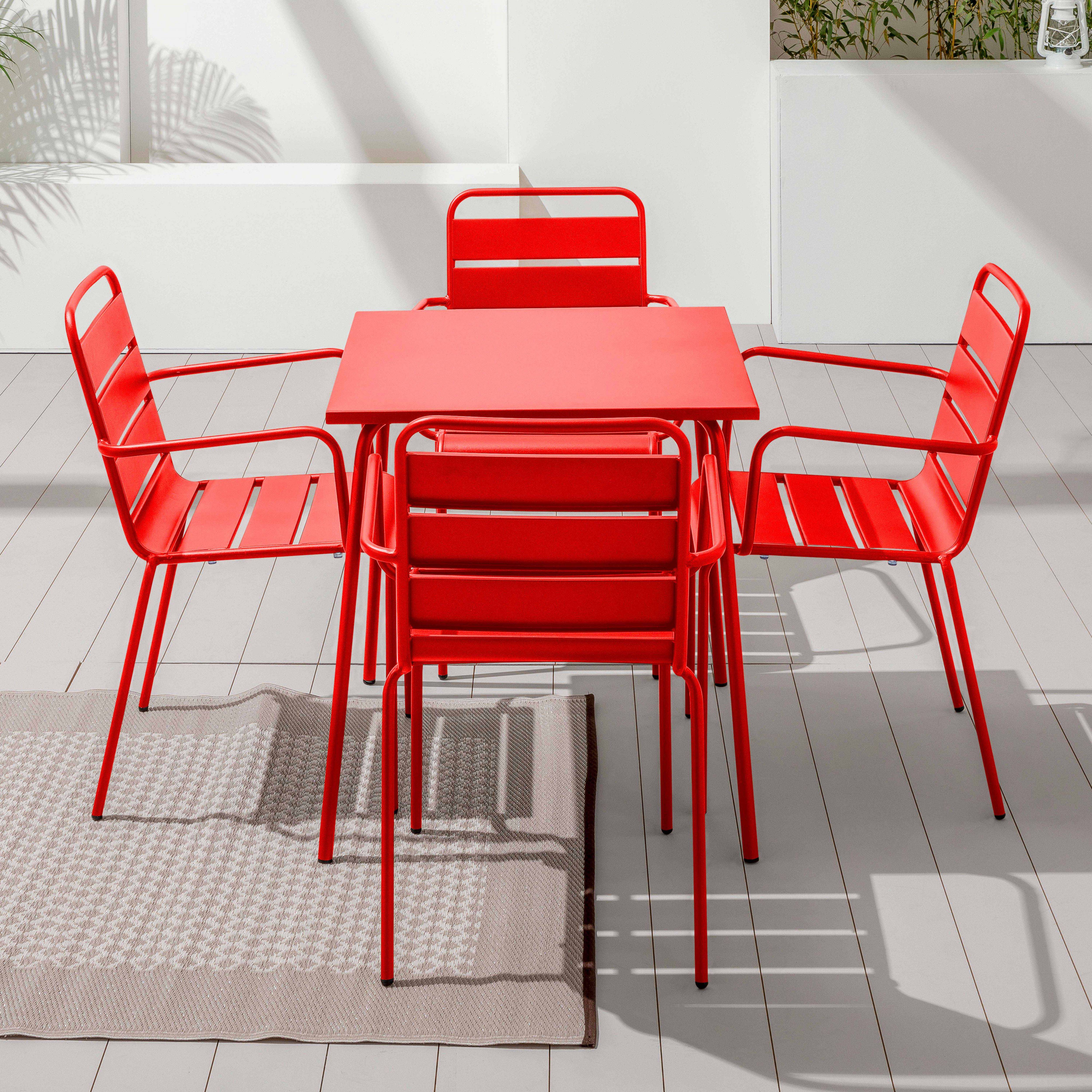 Oviala - Ensemble table de jardin carrée et 4 fauteuils acier rouge Palavas - Oviala - Image 2