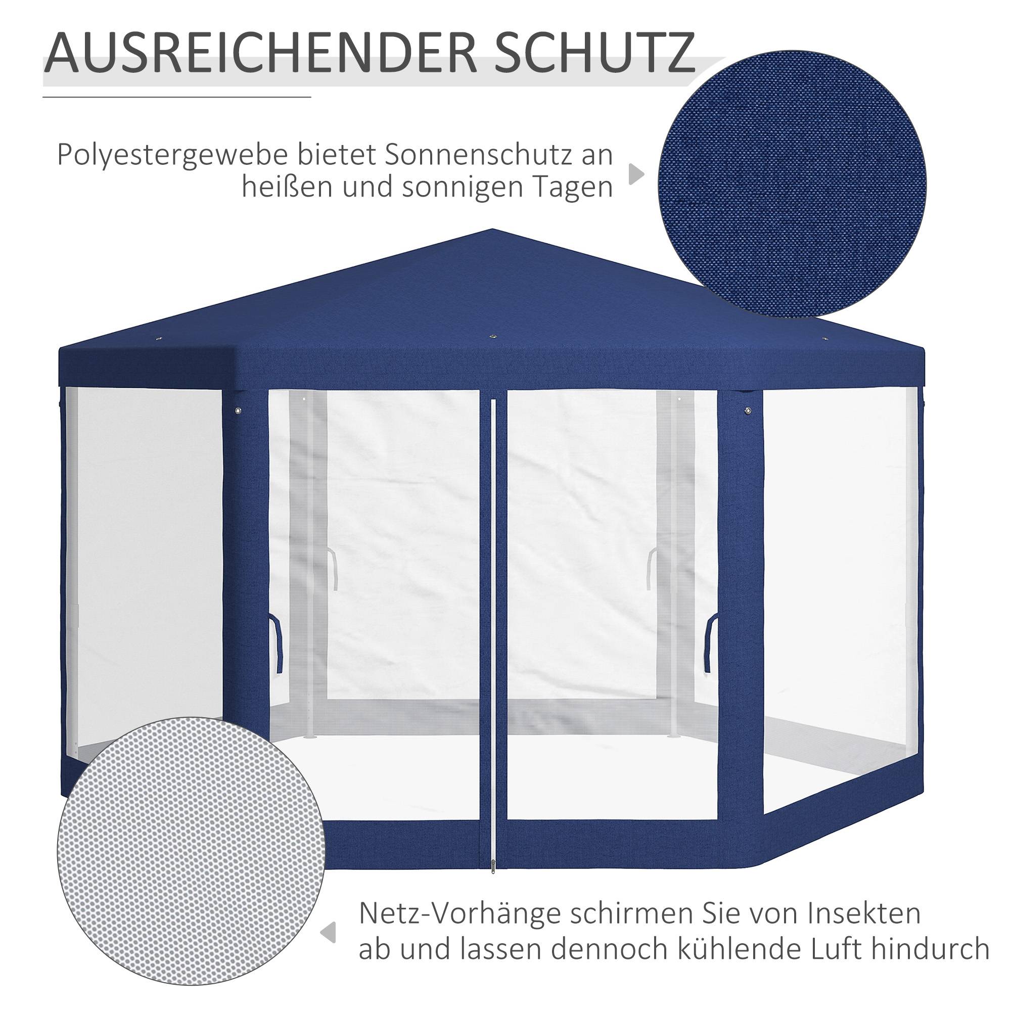 Tonnelle hexagonale métal jardin terrasse aération moustiquaires 394x341cm bleu - ComfortXL Outdoor Living - Image 6
