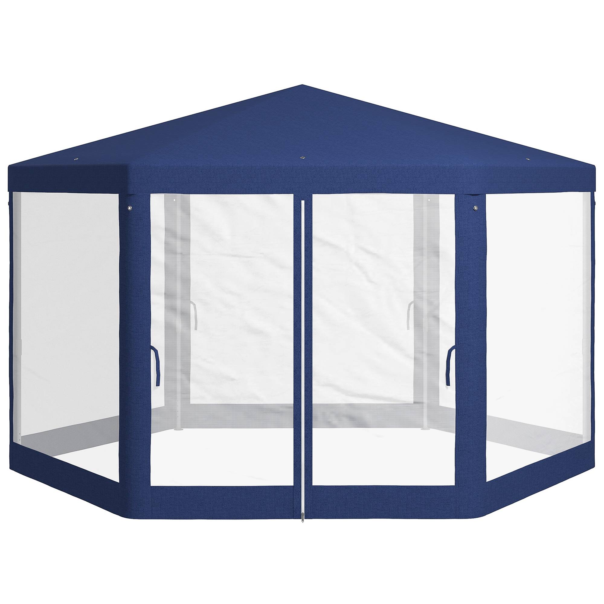 Tonnelle hexagonale métal jardin terrasse aération moustiquaires 394x341cm bleu - ComfortXL Outdoor Living - Image 2