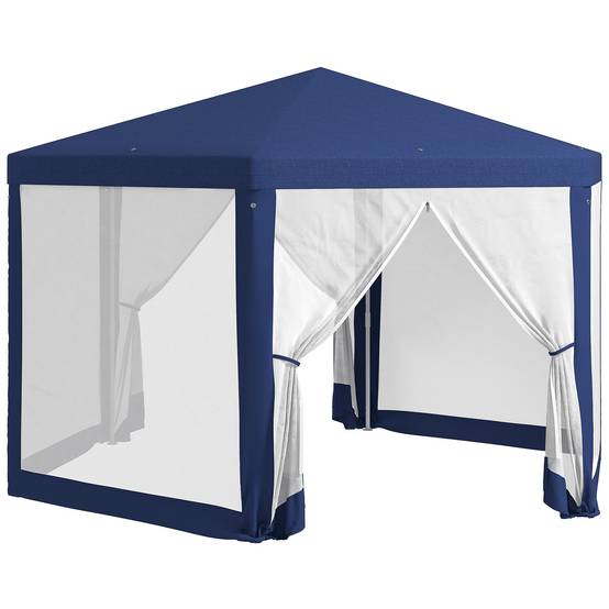 Tonnelle hexagonale métal jardin terrasse aération moustiquaires 394x341cm bleu - ComfortXL Outdoor Living - Image 1