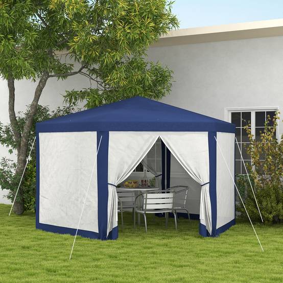 Tonnelle hexagonale métal jardin terrasse aération moustiquaires 394x341cm bleu - ComfortXL Outdoor Living - Image 3