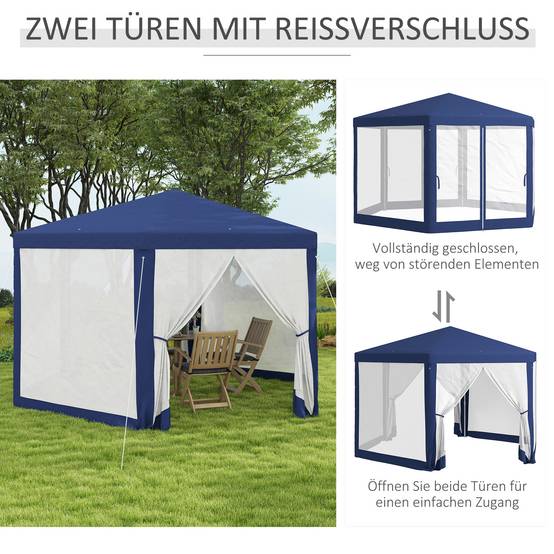 Tonnelle hexagonale métal jardin terrasse aération moustiquaires 394x341cm bleu - ComfortXL Outdoor Living - Image 7