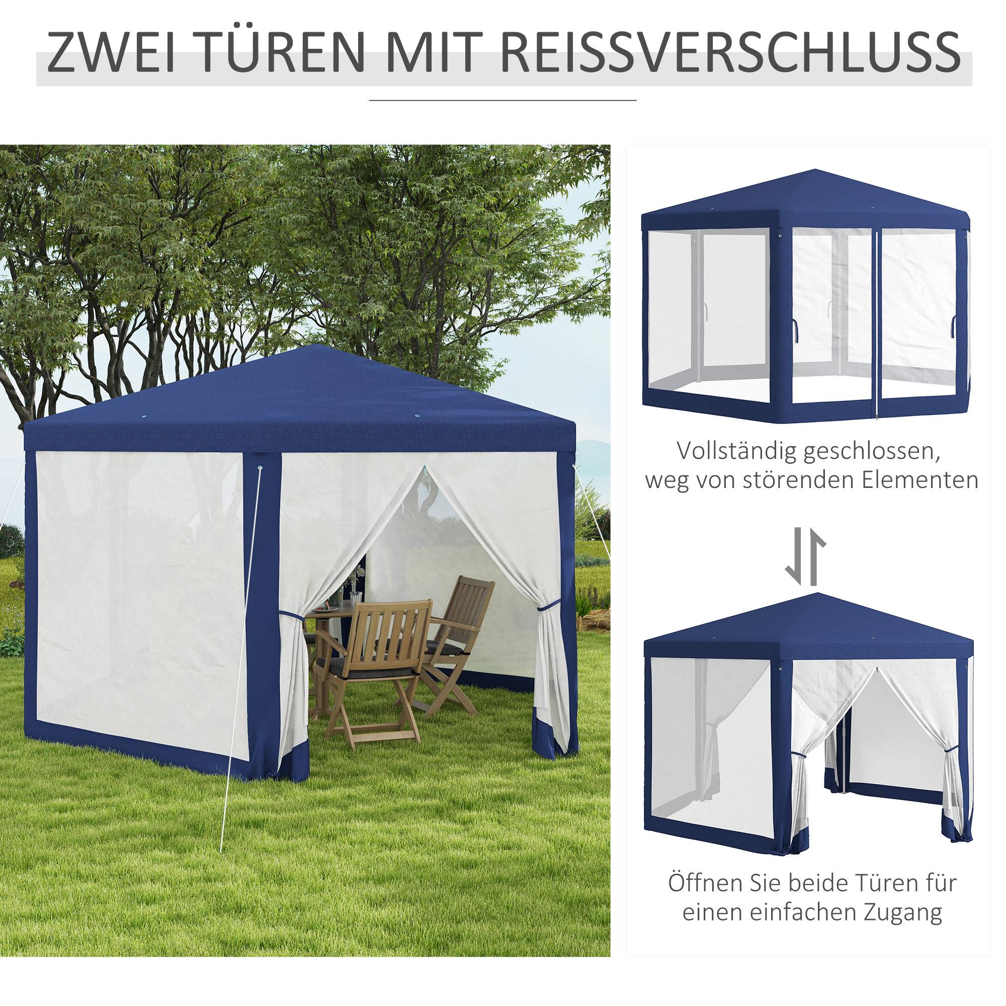 Tonnelle hexagonale métal jardin terrasse aération moustiquaires 394x341cm bleu - ComfortXL Outdoor Living - Image 7
