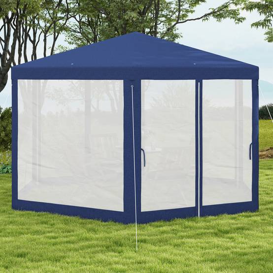 Tonnelle hexagonale métal jardin terrasse aération moustiquaires 394x341cm bleu - ComfortXL Outdoor Living - Image 9