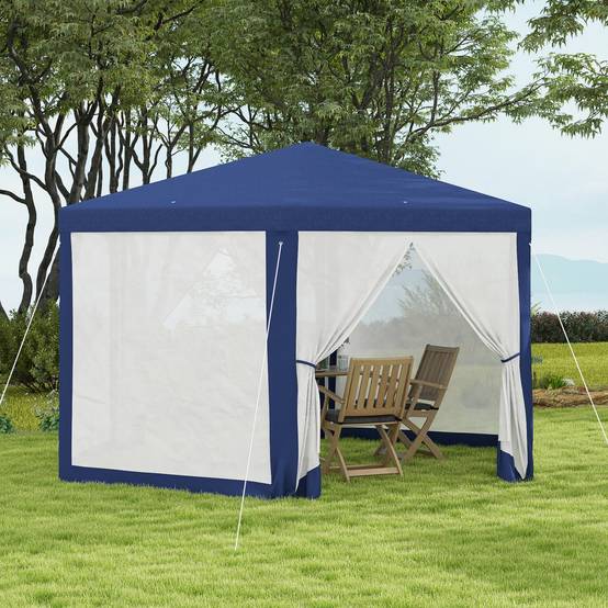 Tonnelle hexagonale métal jardin terrasse aération moustiquaires 394x341cm bleu - ComfortXL Outdoor Living - Image 4
