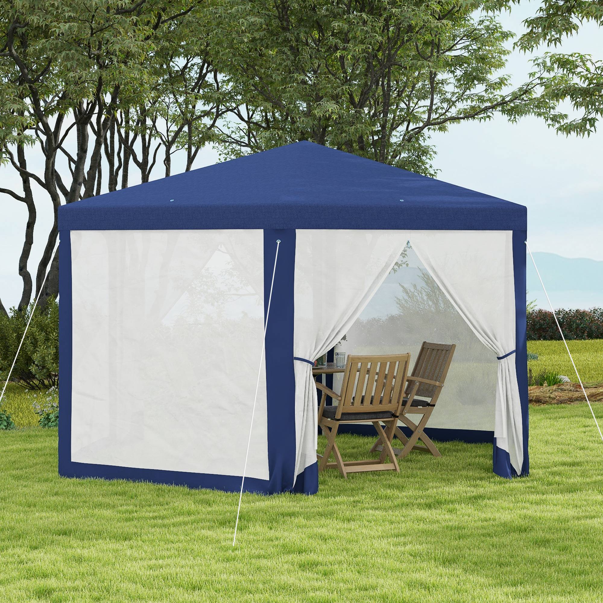 Tonnelle hexagonale métal jardin terrasse aération moustiquaires 394x341cm bleu - ComfortXL Outdoor Living - Image 4