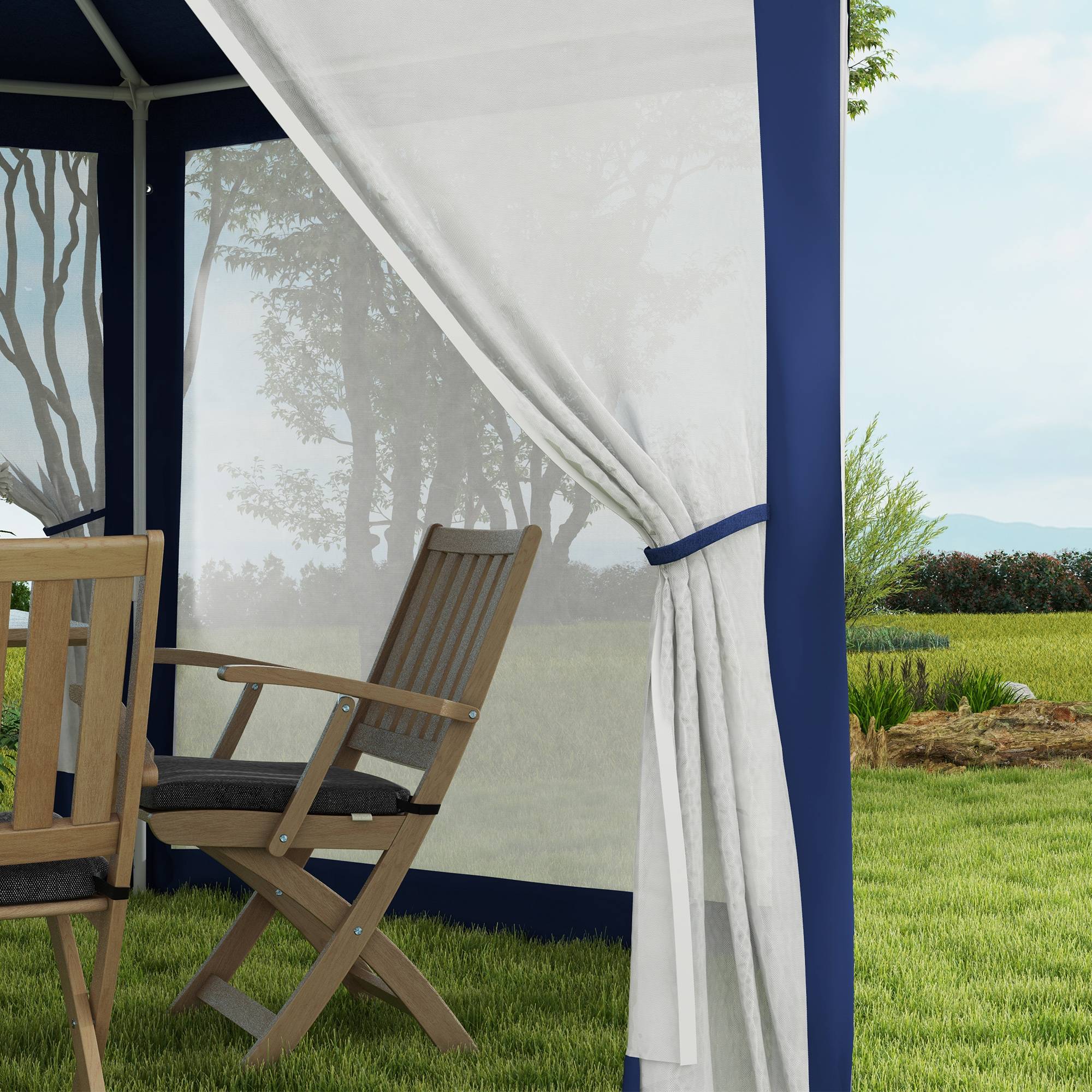 Tonnelle hexagonale métal jardin terrasse aération moustiquaires 394x341cm bleu - ComfortXL Outdoor Living - Image 10