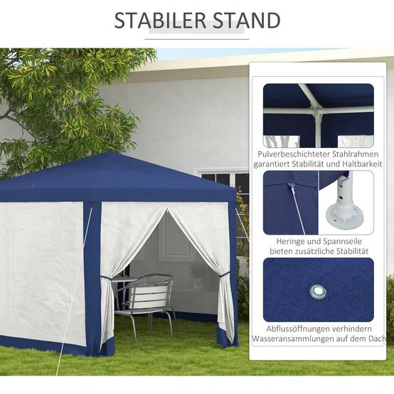 Tonnelle hexagonale métal jardin terrasse aération moustiquaires 394x341cm bleu - ComfortXL Outdoor Living - Image 8