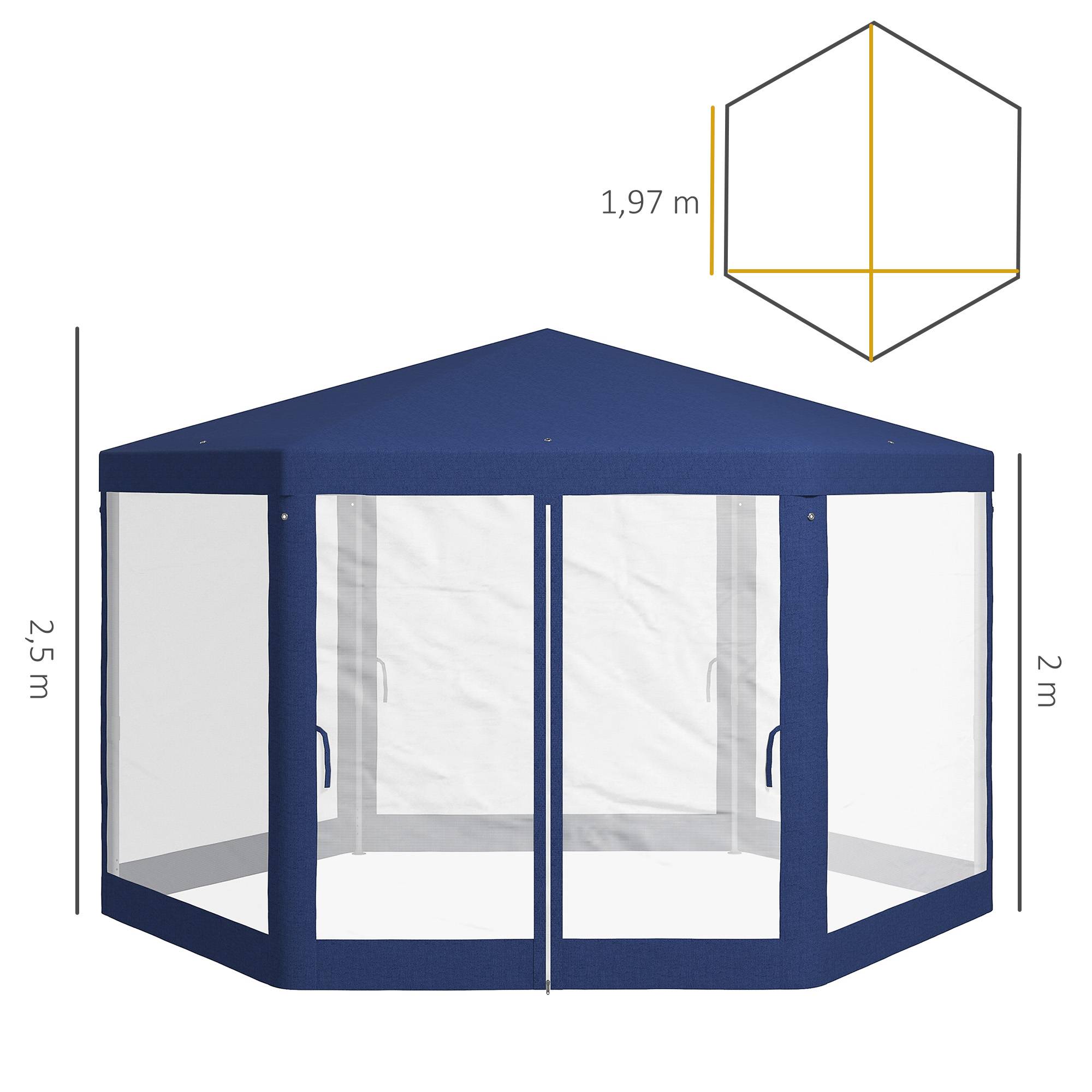 Tonnelle hexagonale métal jardin terrasse aération moustiquaires 394x341cm bleu - ComfortXL Outdoor Living - Image 5