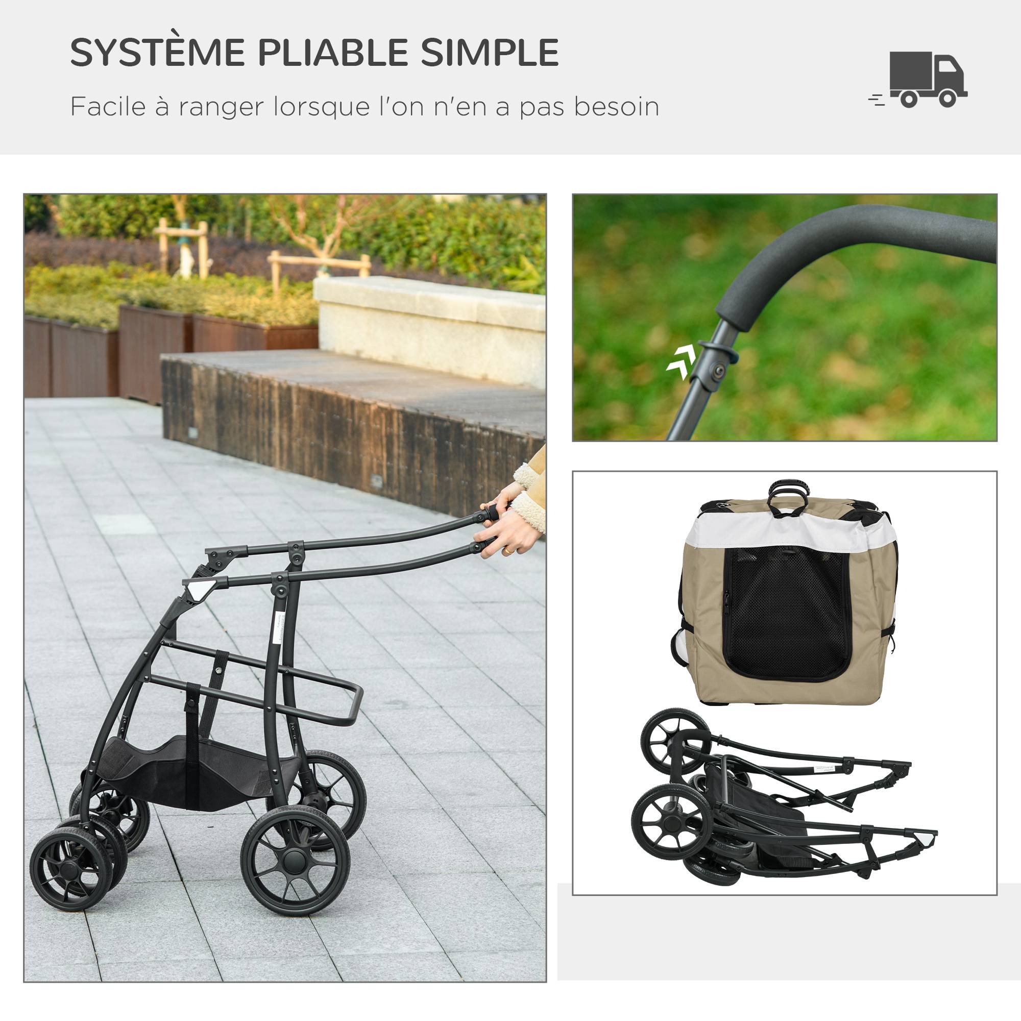 Poussette pliable animaux chien chat nacelle amovible bandoulières 4 roues 81 x 58 x 97,5 cm kaki - Image 9