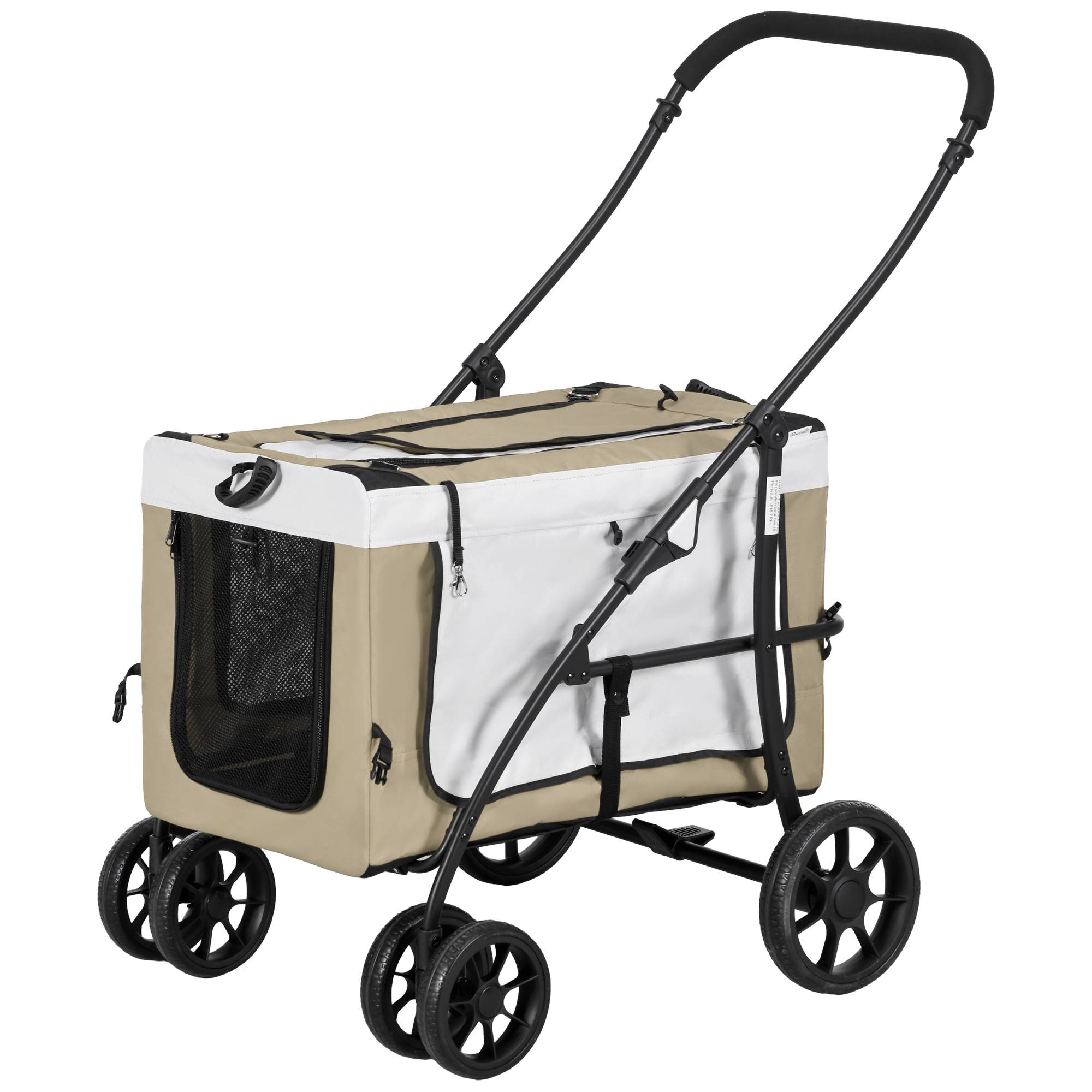 Poussette pliable animaux chien chat nacelle amovible bandoulières 4 roues 81 x 58 x 97,5 cm kaki - Image 2