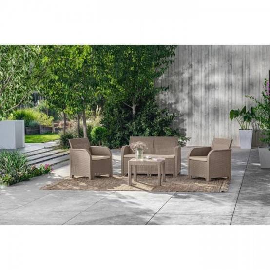Salon de jardin - en résine imitation rotin tressé - Allibert by KETER - 4 personnes - SanRemo - Cappuccino - Image 2