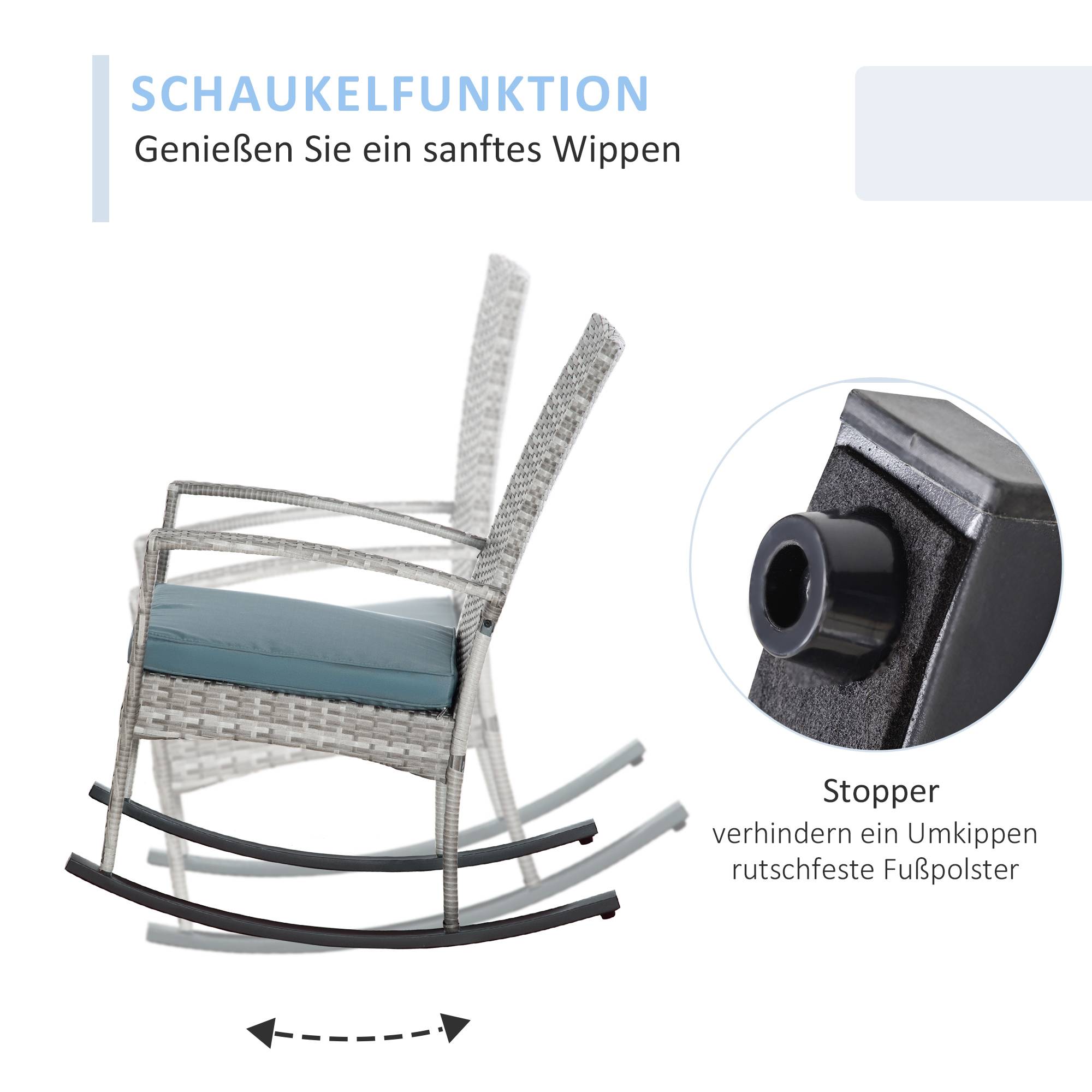 ComfortXL - Fauteuil à bascule en résine tressée et métal gris 66 x 88 x 98 cm jardin assise rembourrée anti-basculement - Image 4