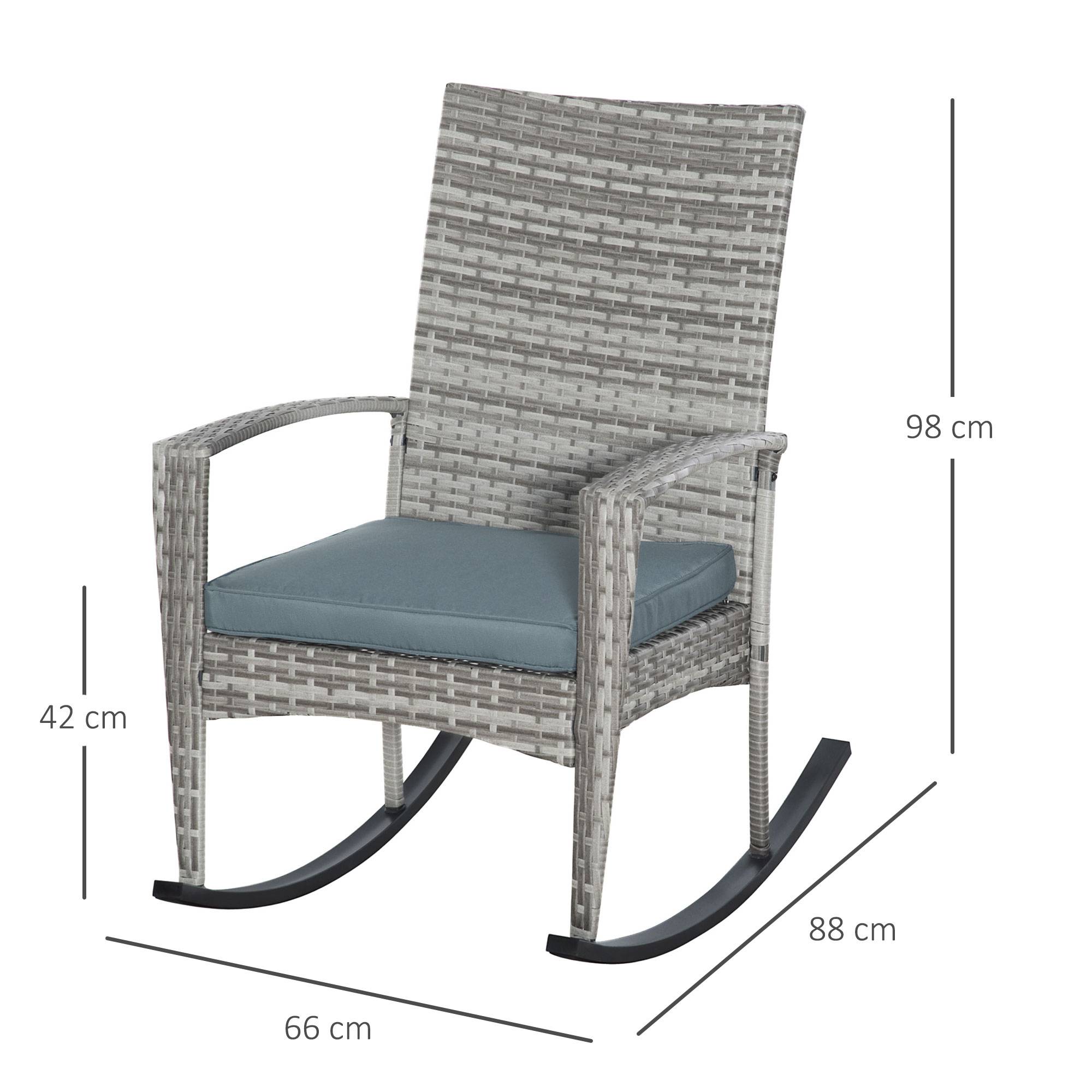 ComfortXL - Fauteuil à bascule en résine tressée et métal gris 66 x 88 x 98 cm jardin assise rembourrée anti-basculement - Image 3