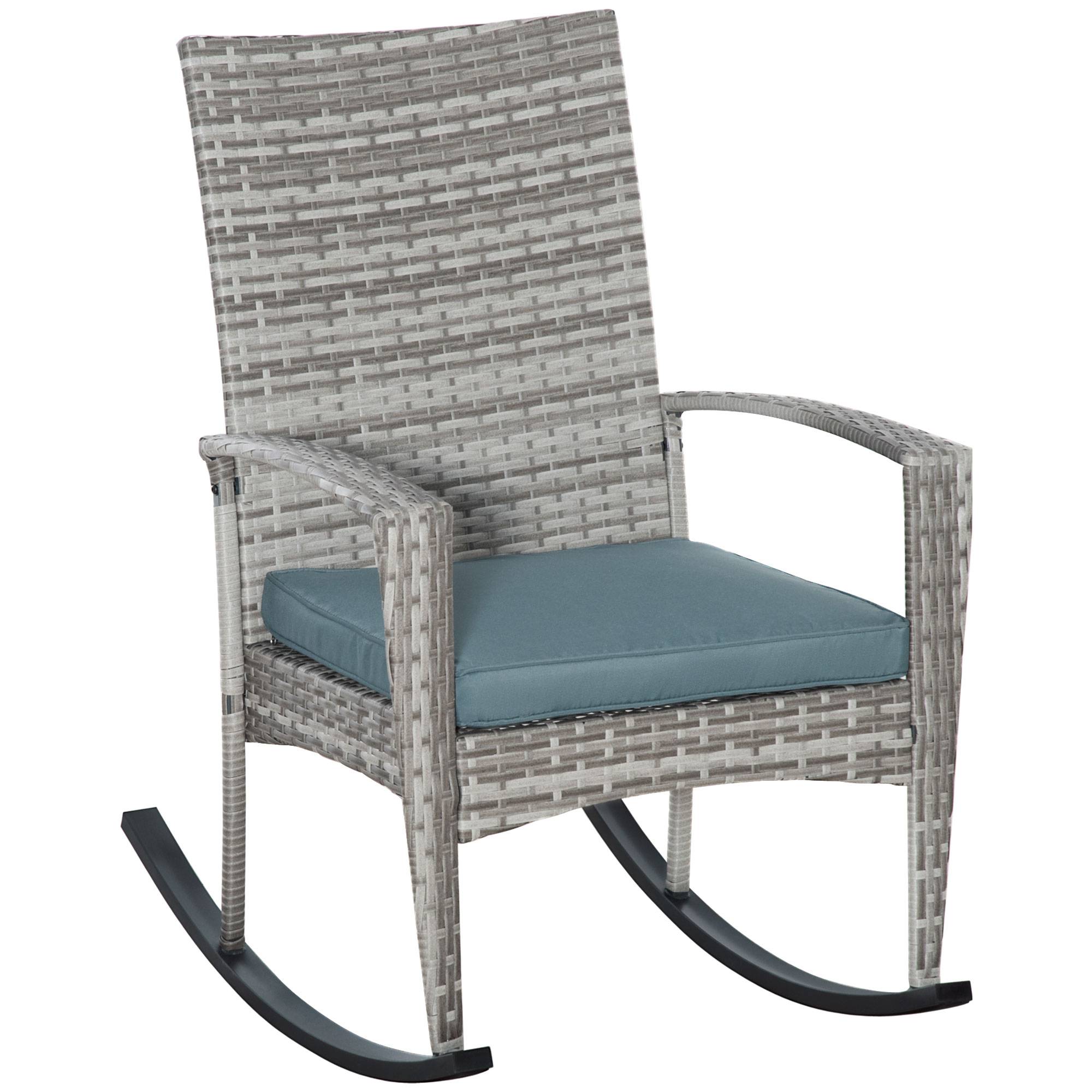 ComfortXL - Fauteuil à bascule en résine tressée et métal gris 66 x 88 x 98 cm jardin assise rembourrée anti-basculement - Image 10