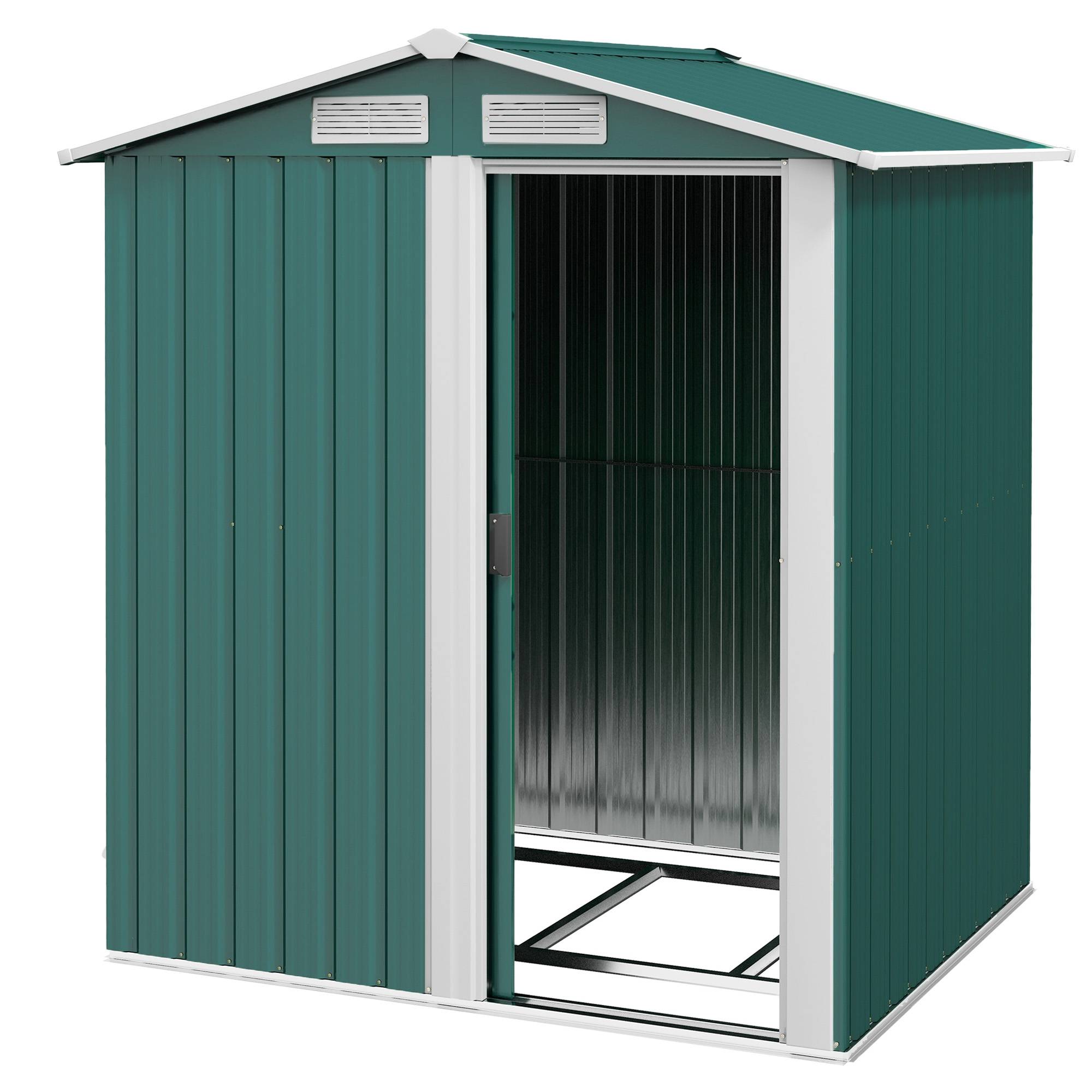 Abri de jardin acier avec toit incliné et 4 aérations 152x132x188 cm rangement sécurisé pour outils vert - Image 2