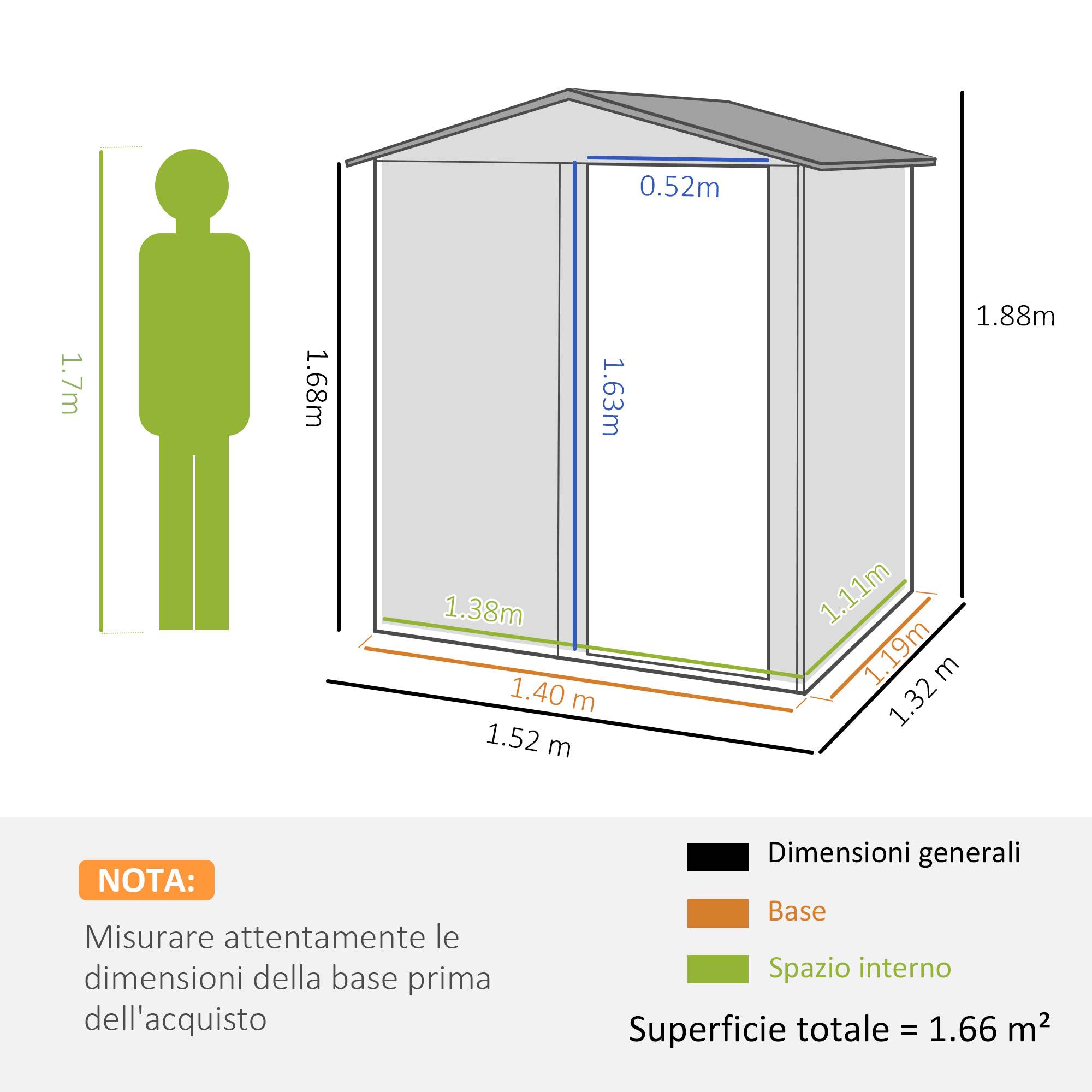 Abri de jardin acier avec toit incliné et 4 aérations 152x132x188 cm rangement sécurisé pour outils vert - Image 5