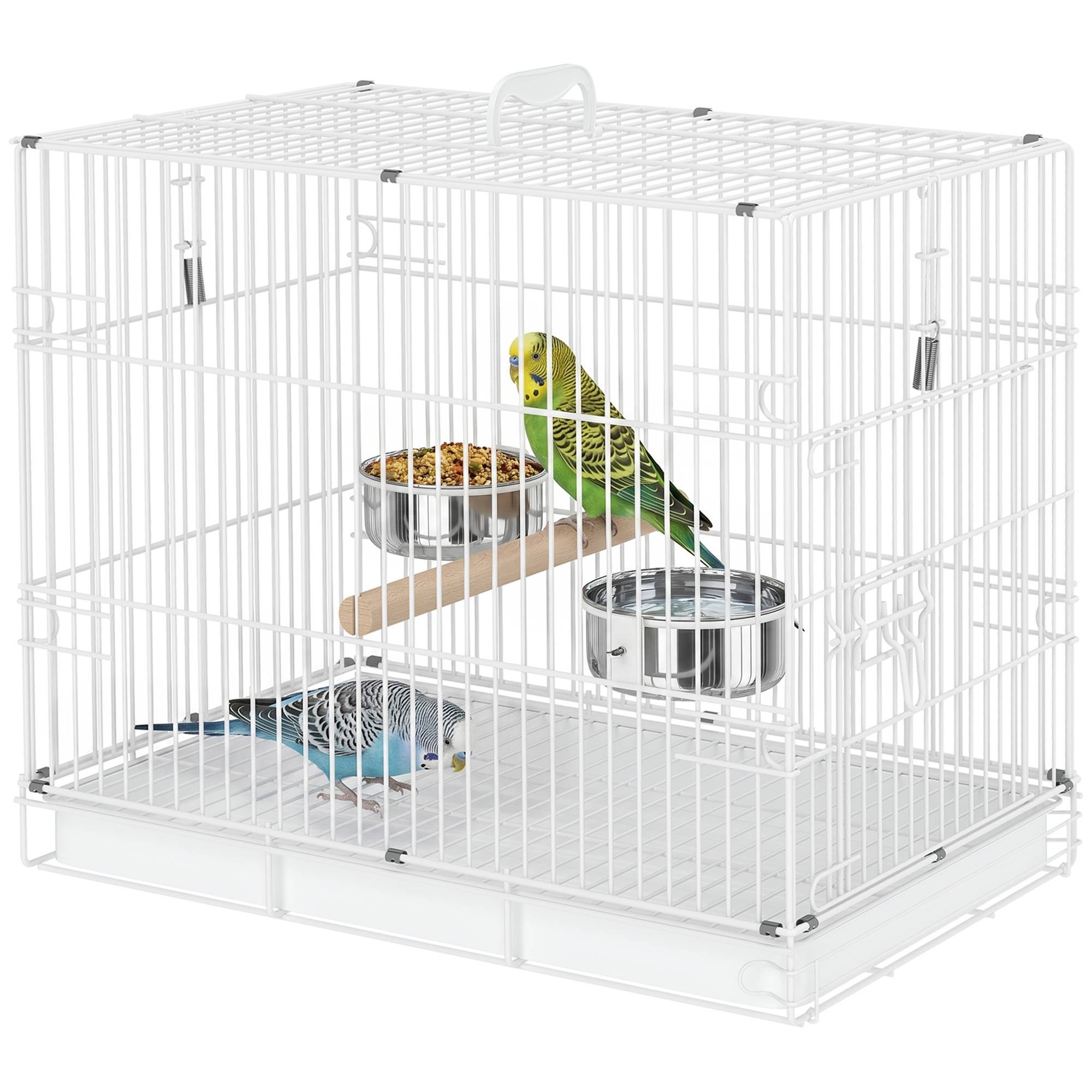 Sans Marque - Tragbarer faltbarer Vogelkäfig für Reisen, mit Sitzstange aus Holz und Edelstahlschalen, geeignet für kleine Vögel - Image 2