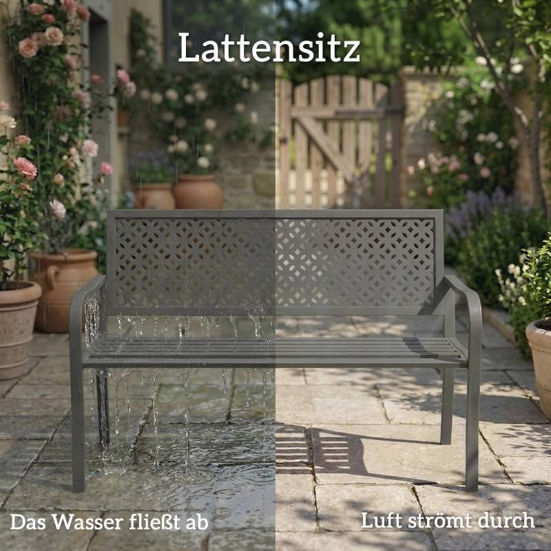 Banc de jardin en métal 2 places étanche aux intempéries Banc extérieur avec dossier résistant à la rouille, géométrique jusqu’à 240 kg - Image 8