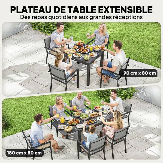 Salon de jardin aluminium gris 180 x 80 x 75 cm - PANGIVO - Image 6