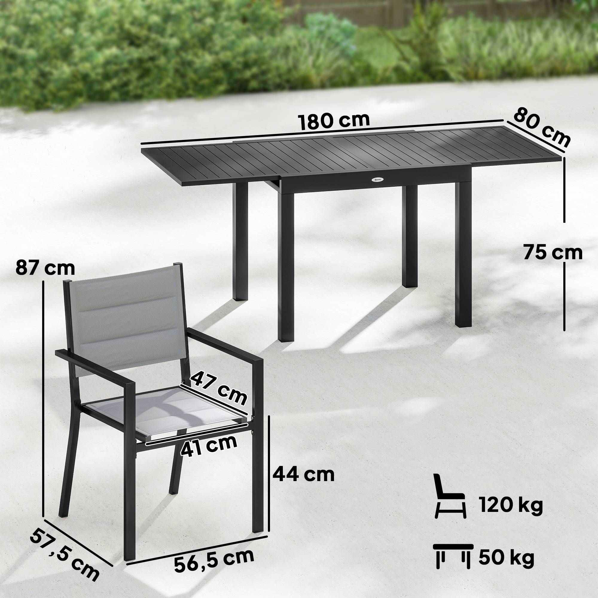 Salon de jardin aluminium gris 180 x 80 x 75 cm - PANGIVO - Image 5