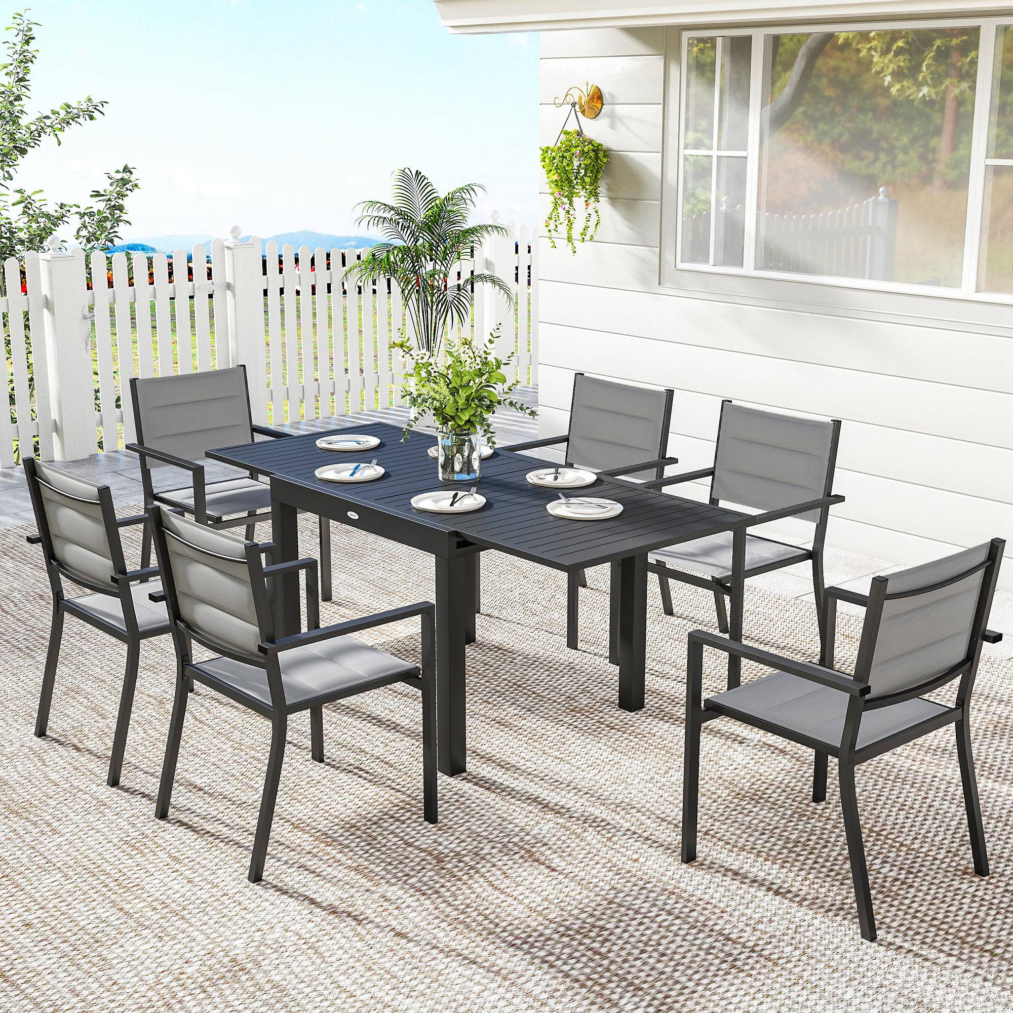 Salon de jardin aluminium gris 180 x 80 x 75 cm - PANGIVO - Image 4