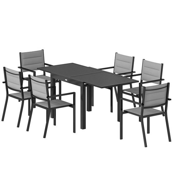 Salon de jardin aluminium gris 180 x 80 x 75 cm - PANGIVO - Image 2