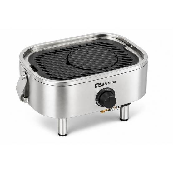 Barbecue à Gaz Portable Compact 2,7kW Grille en Fonte Mini Barbecue de Table Inox Planche à Découper Bois 2 à 4 Personnes Sahara - Image 9
