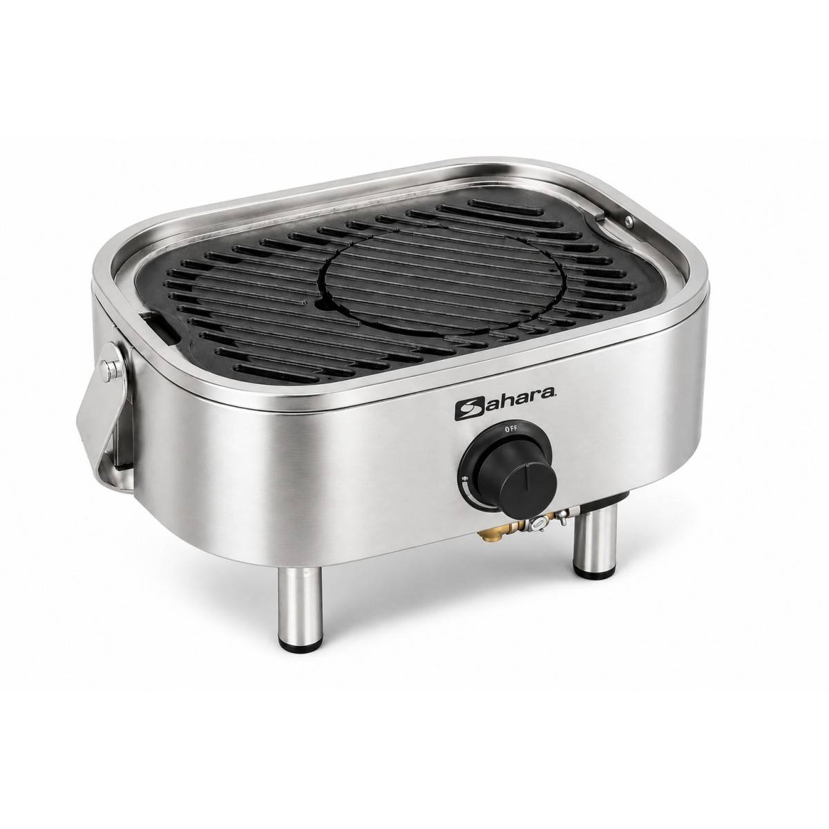 Barbecue à Gaz Portable Compact 2,7kW Grille en Fonte Mini Barbecue de Table Inox Planche à Découper Bois 2 à 4 Personnes Sahara - Image 9
