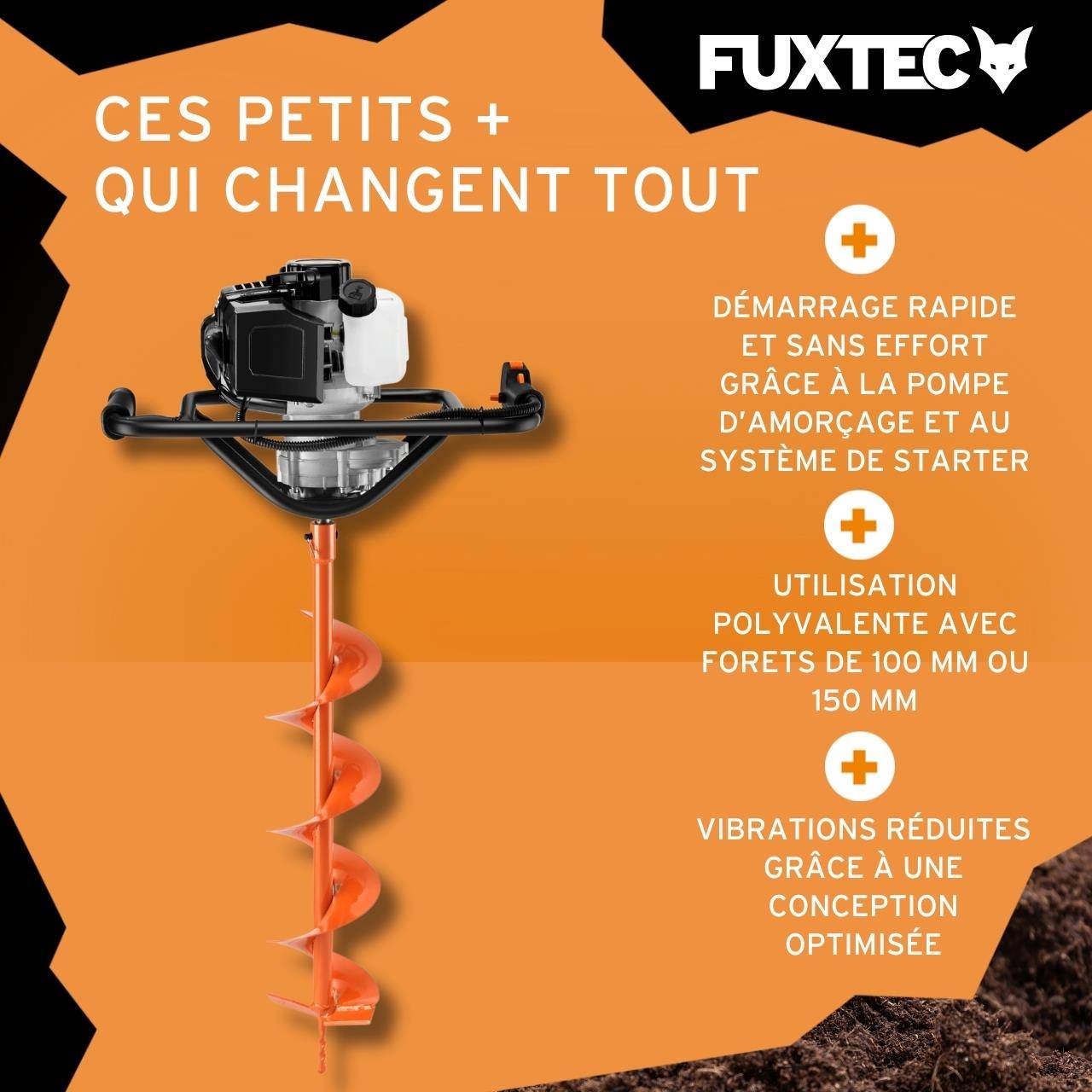 FUXTEC - Tarière thermique FUXTEC FX-EB143ECO moteur 2 temps 42,7cm forets 100/150mm réservoir 1L - Image 4