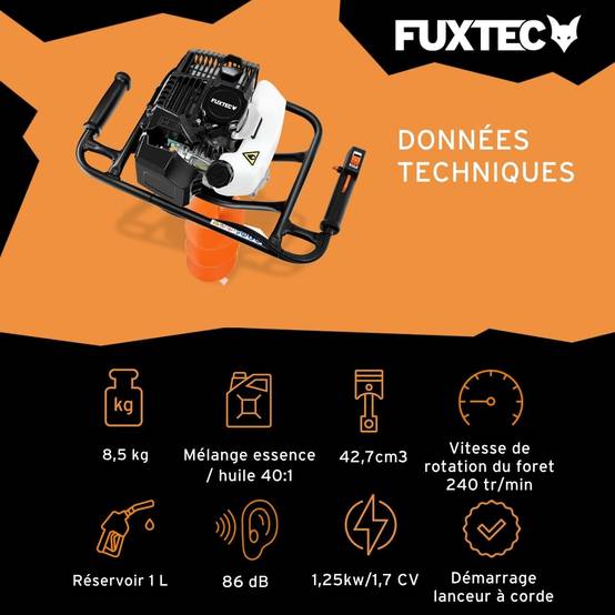 FUXTEC - Tarière thermique FUXTEC FX-EB143ECO moteur 2 temps 42,7cm forets 100/150mm réservoir 1L - Image 3