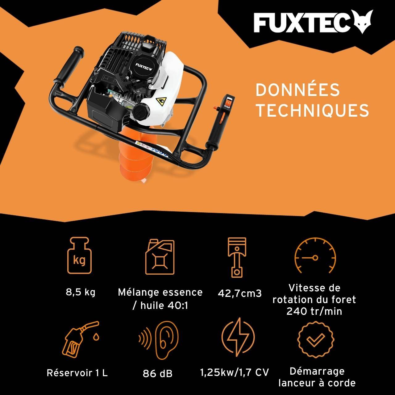 FUXTEC - Tarière thermique FUXTEC FX-EB143ECO moteur 2 temps 42,7cm forets 100/150mm réservoir 1L - Image 3